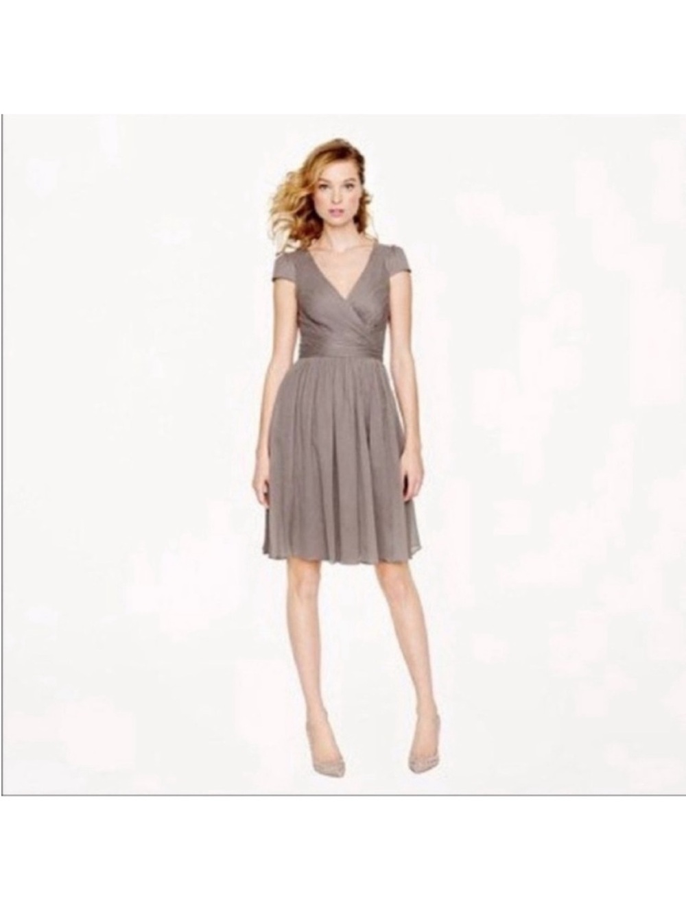 NWT Women's J.Crew Mirabelle Gray Silk Chiffon Cap Sleeve Dress - Size 18!!